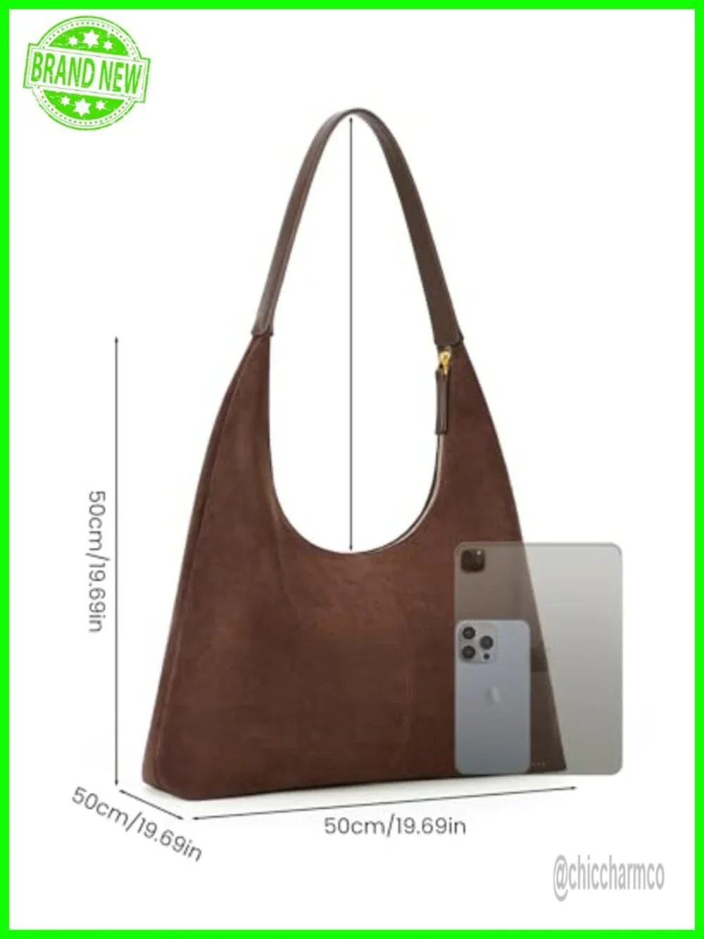 Faux Suede Hobo Bag with Magnetic Flap - Large Tote Shoulder Bag
